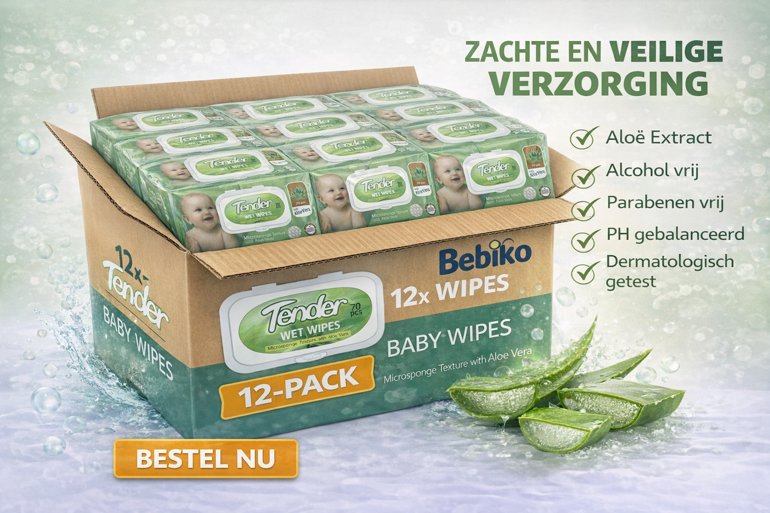 Bebiko Tender Baby Doekjes - 840 stuks (12 x 70)