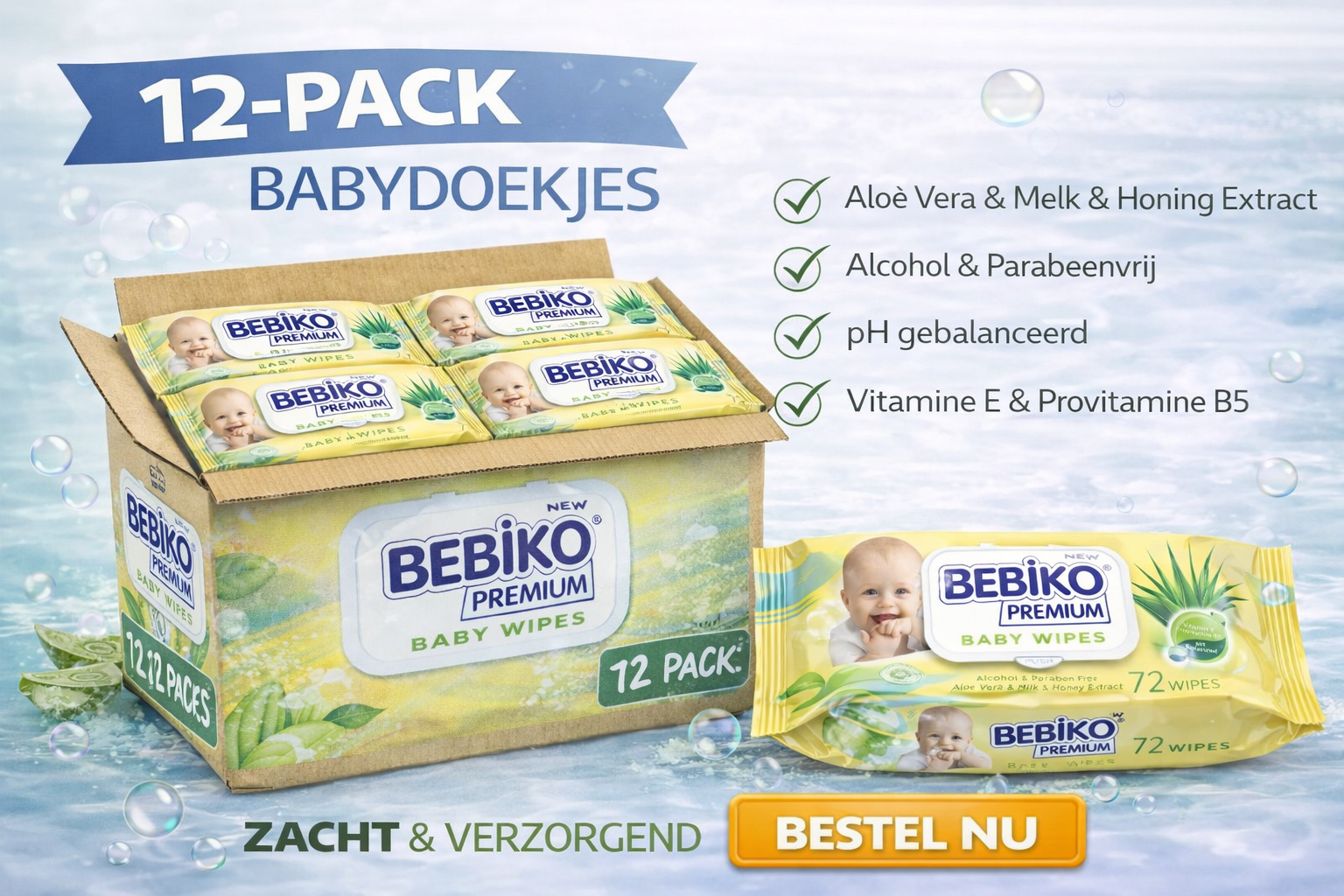 Bebiko Premium Baby Doekjes - 864 stuks (12 x 72)