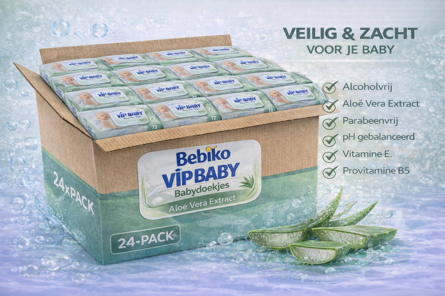 Bebiko VIP Baby Aloë Vera Baby Doekjes - Bundel 1728 stuks (24 x 72)